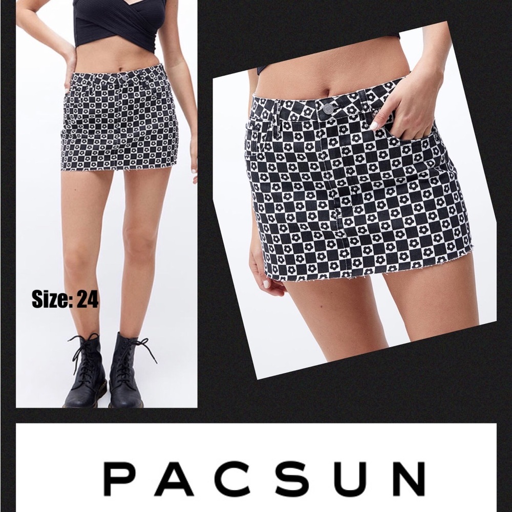 PacSun Black & White Low Rise Denim Mini Skirt